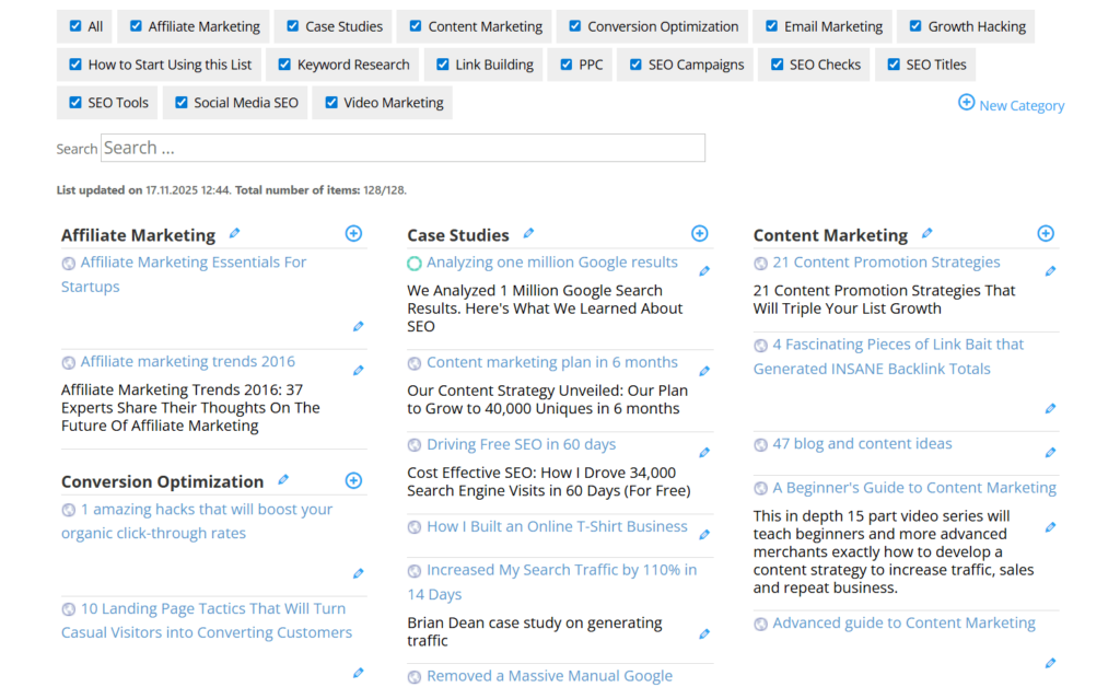 Displaying links for front-end submissions: adding and editing categories and links