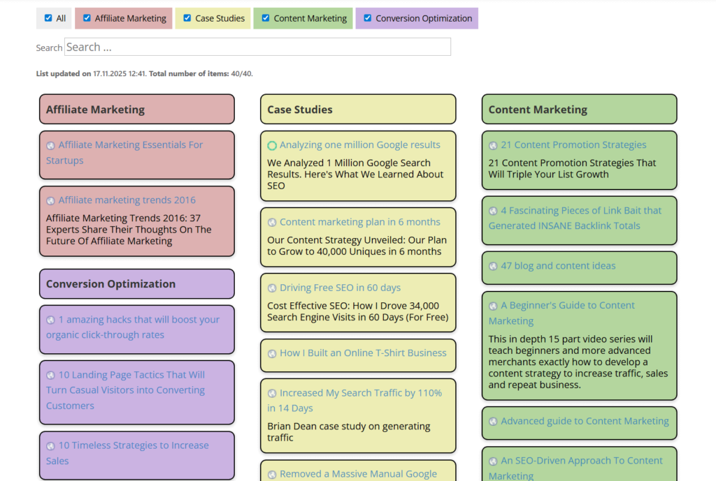 Displaying curated list as tiles