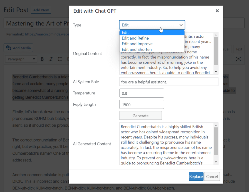CM Editor Moderation Tools - Edit with ChatGPT box