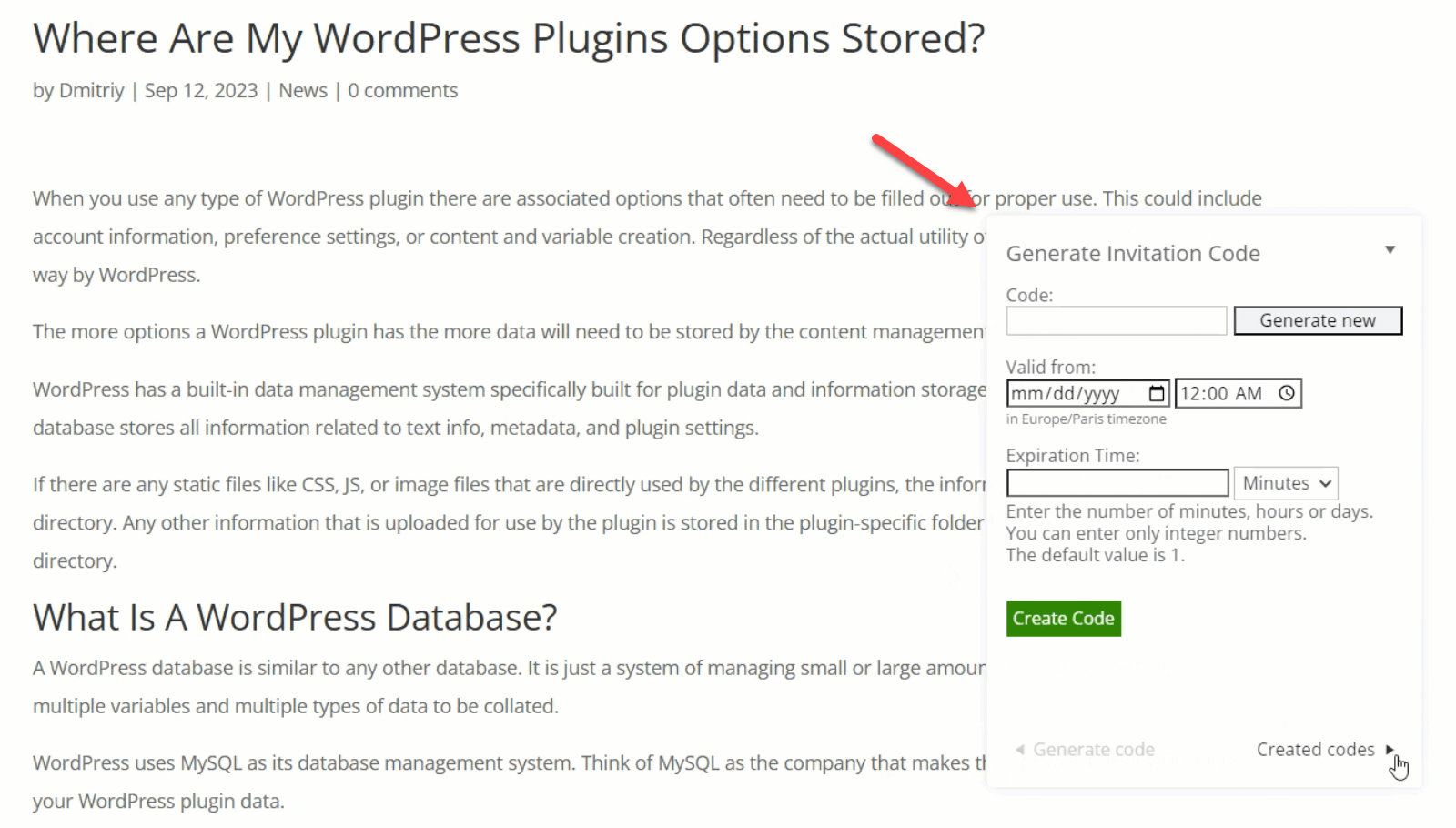 Floating Widget for Creating Invitation Codes by Selected User Roles