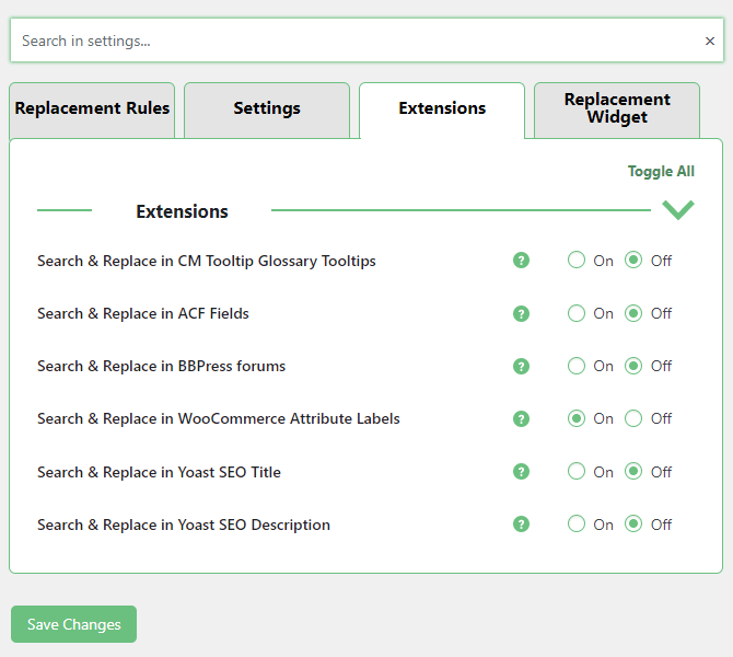 Extensions Settings