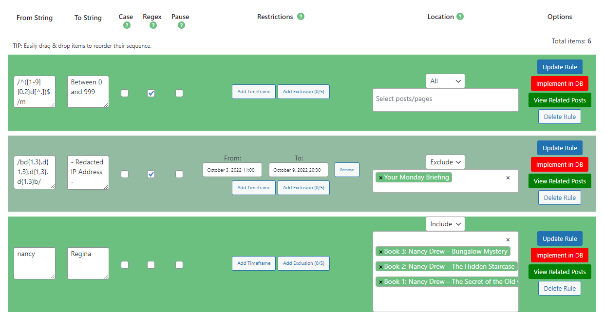 Search/Replace Rules Dashboard