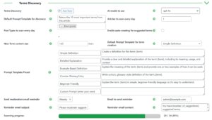 Terms Discovery Settings