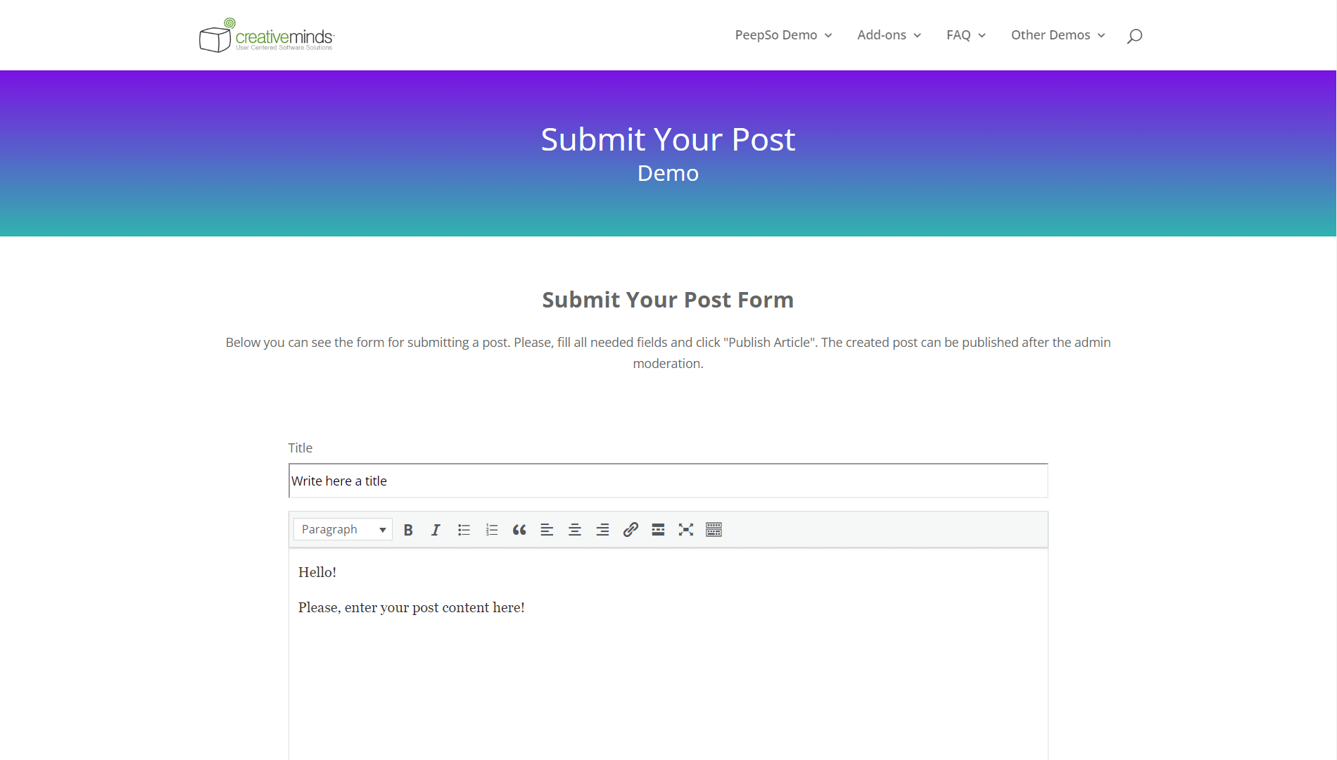 User Submitted Posts Demo