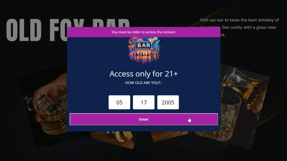 Example of the Age Verification - How to Add Age Verification to Your WordPress Site