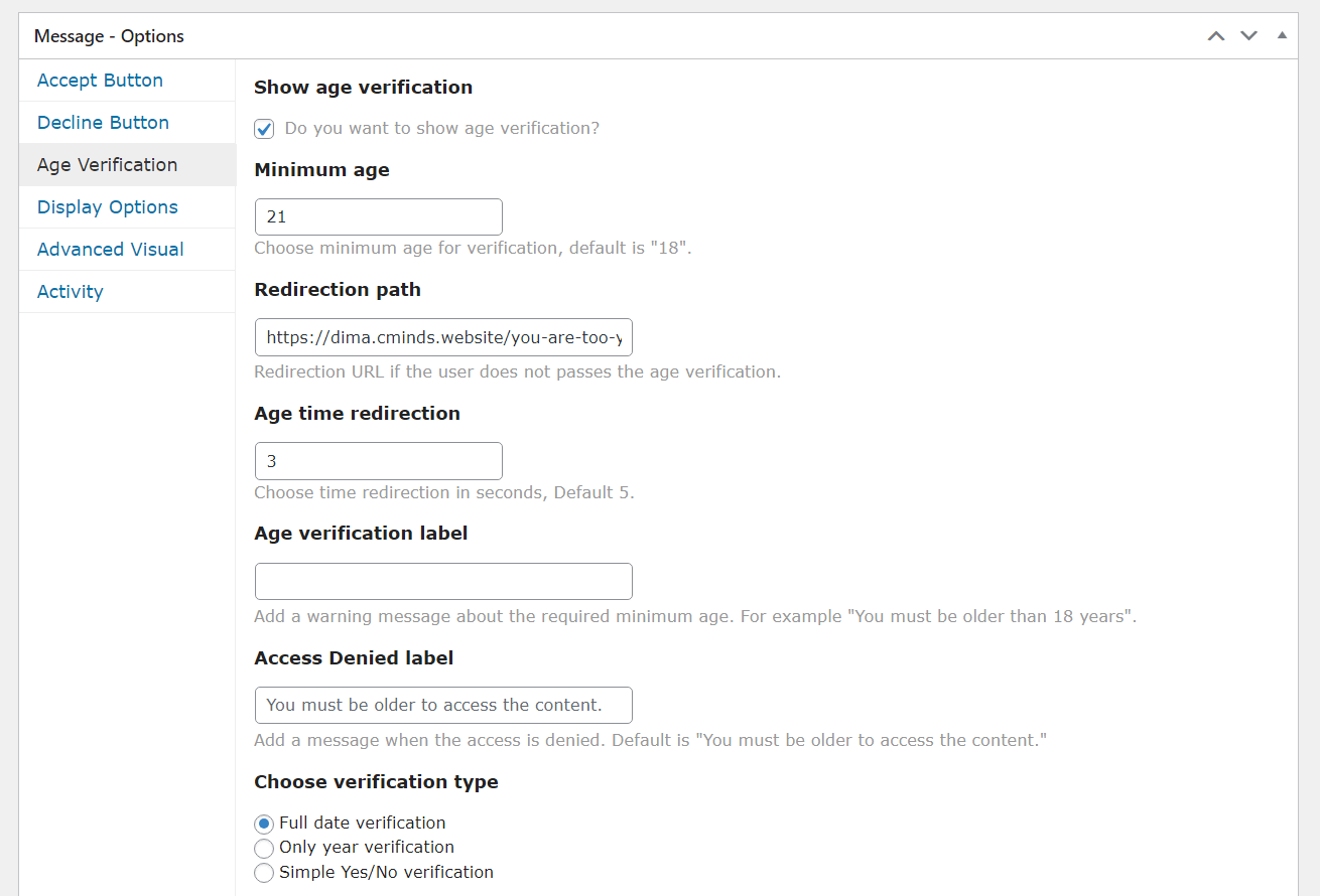 Age Verification Settings - How to Add Age Verification to Your WordPress Site
