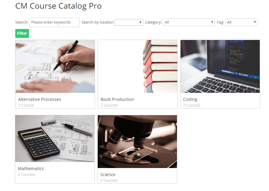 Course Catalog Index Page