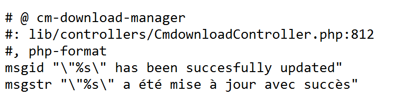 localization with CM Download Manager can easily be done using the /lang directory in the plugin