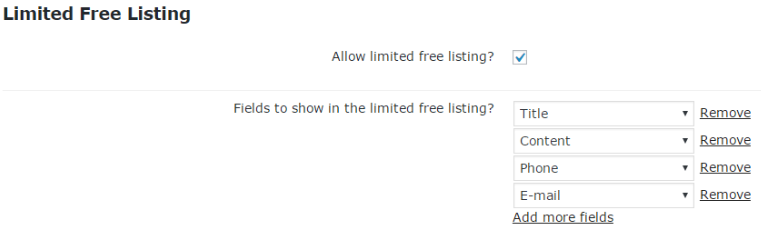 Showing setting screen in which admin can define which part of the business listing is free