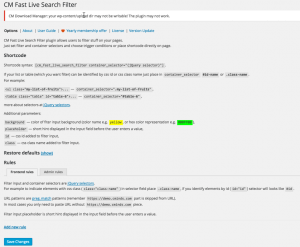 CM Fast Live Search Filter – Plugin Settings