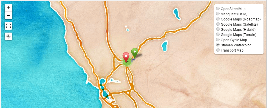 Watercolor map through MapsMaker Pro WordPress plugin - Premium - Top Plugins to Show Routes and Trails on a Map