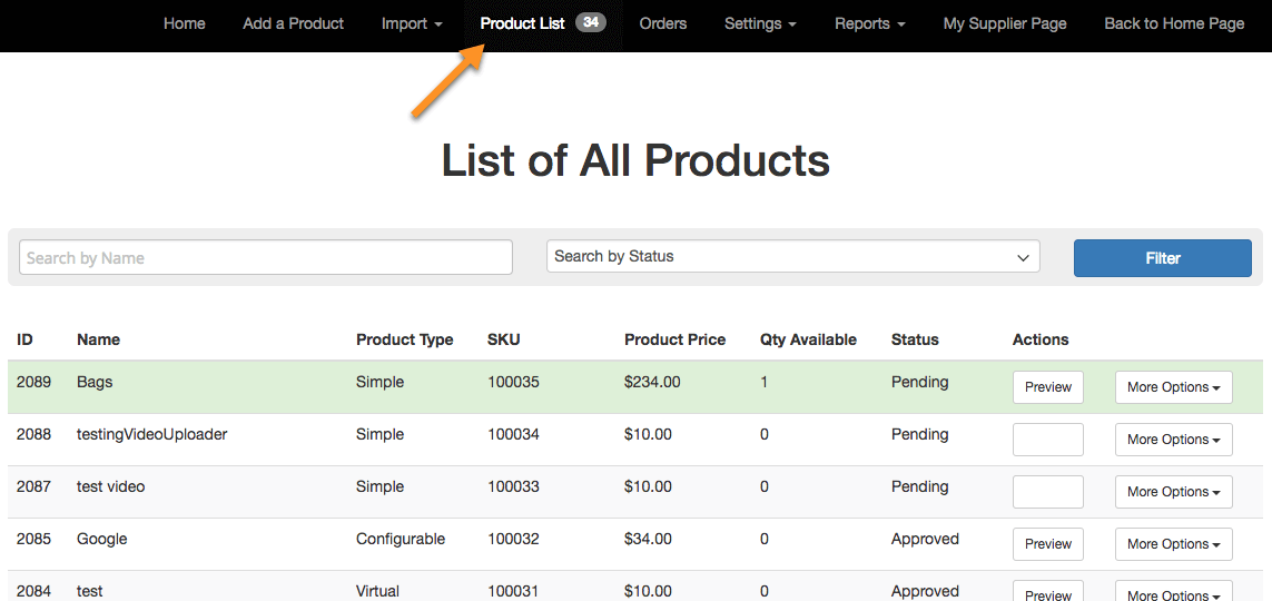 Vendor Portal - Product List