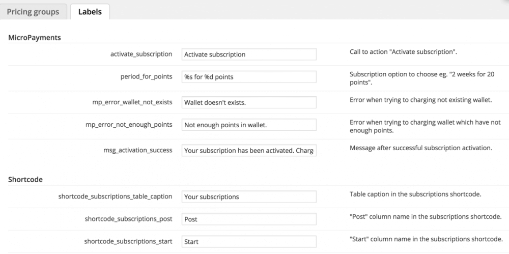 Settings Screen For Plugin Labels and Messages