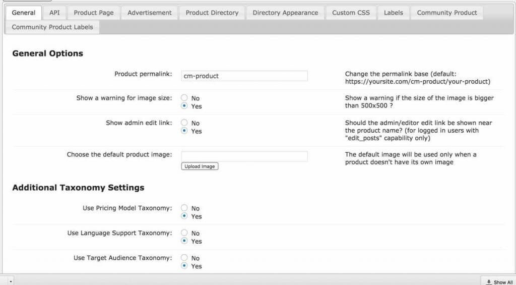 Product Directory Settings