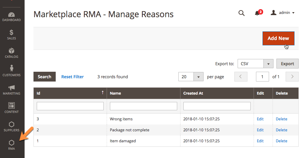 Admin RMA Reason Management