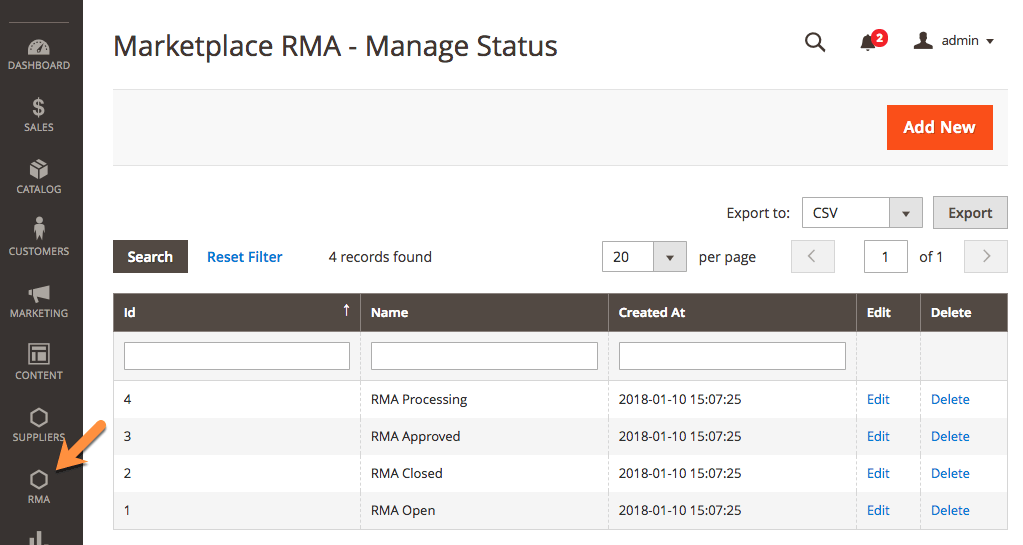 Admin managing statuses - RMA Requests Module