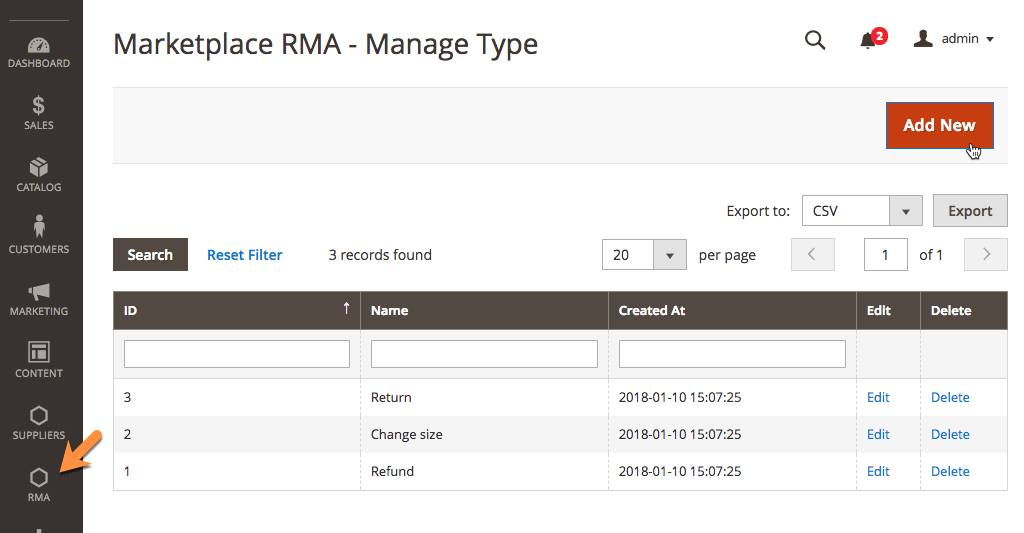 Admin RMA Type Management