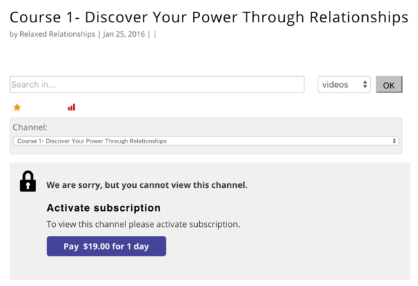 Video lessons payment message showing in the channel page