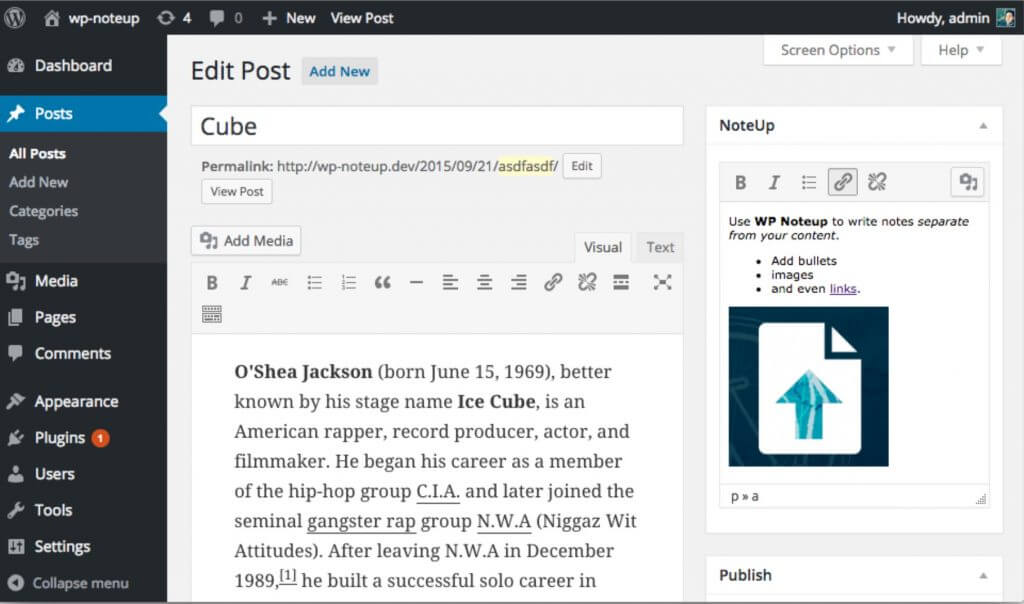 WP NoteUp screen - 5 Fantastic WordPress Footnotes Plugins